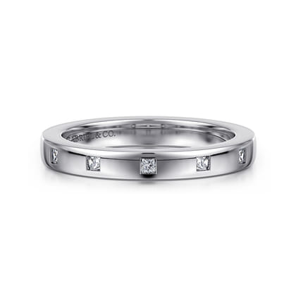 Evadelle - 14K White Gold Bezel Set Princess Cut Diamond Anniversary Band