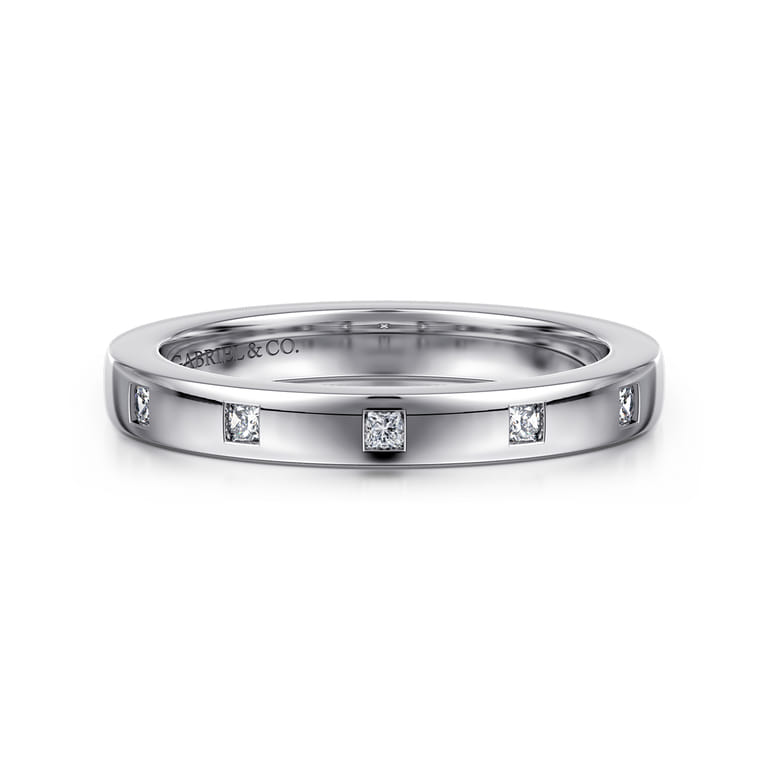 Fancy Wedding Ring in 14k White Gold with Princess Cut Natural Diamond at Gabriel & Co. - Shot 1