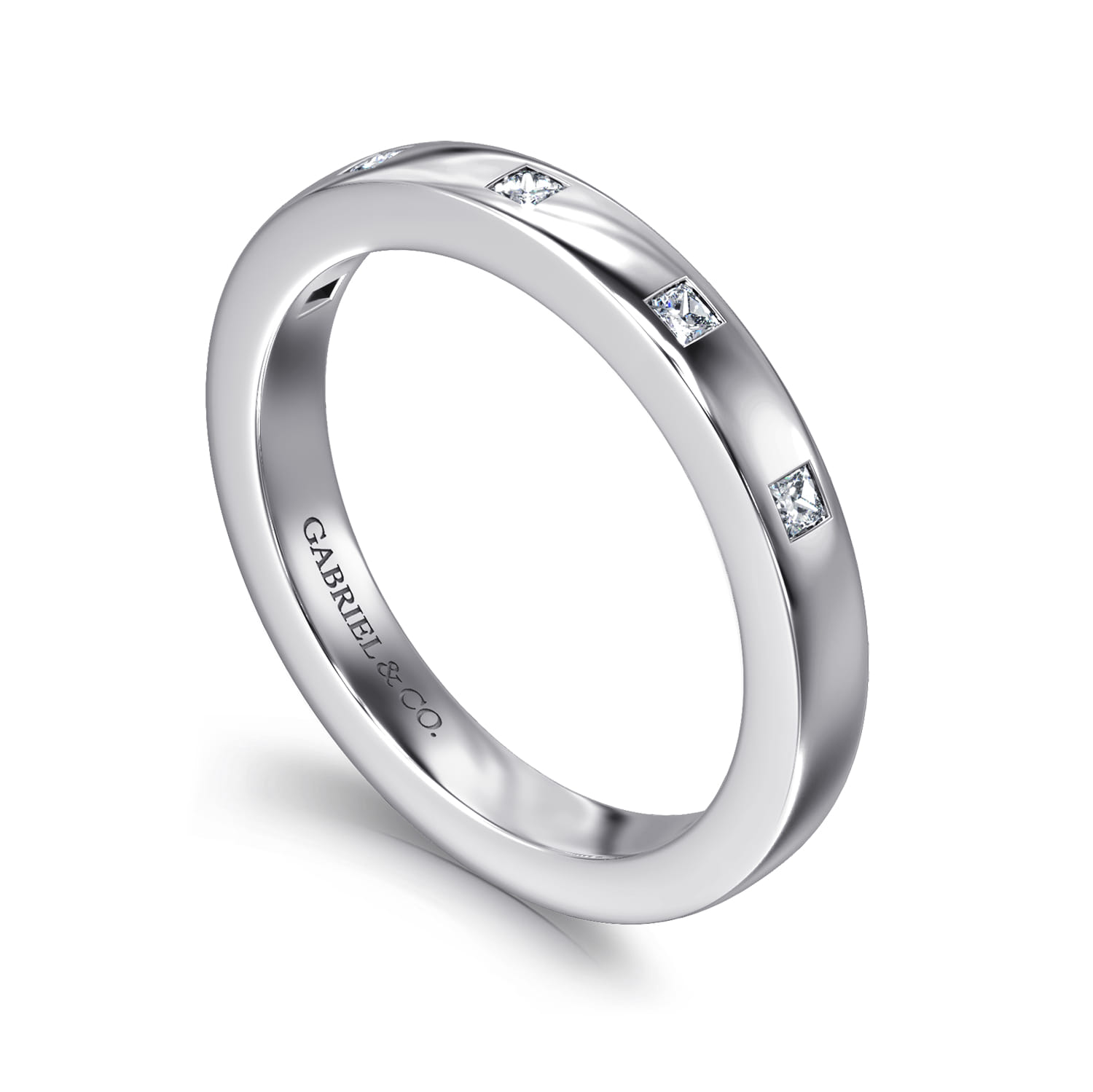 Fancy Wedding Ring in 14k White Gold with Princess Cut Natural Diamond at Gabriel & Co. - Shot 3