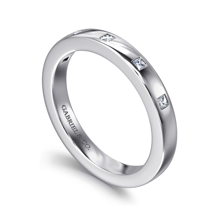 Fancy Wedding Ring in 14k White Gold with Princess Cut Natural Diamond at Gabriel & Co. - Shot 3