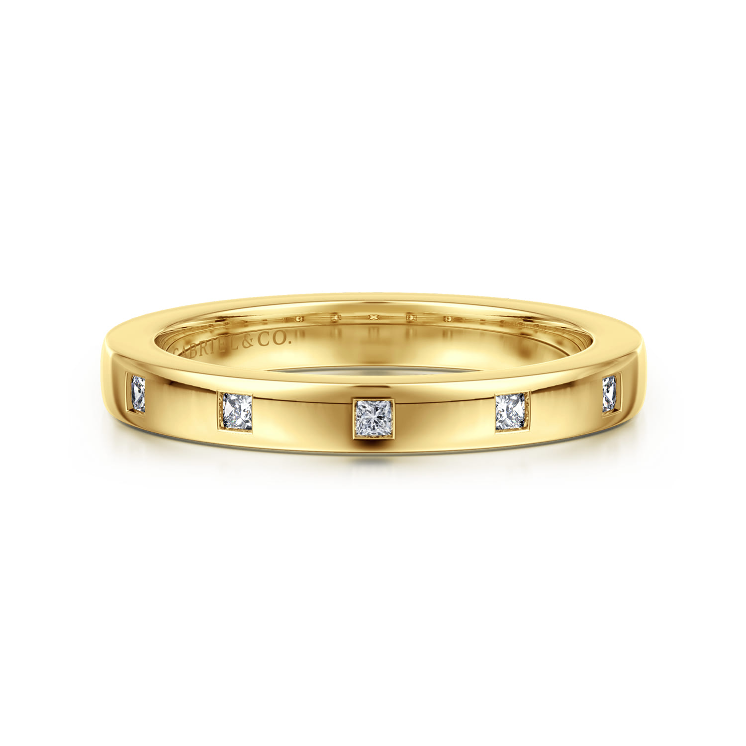 Fancy Wedding Ring in 14k Yellow Gold with Princess Cut Natural Diamond at Gabriel & Co. - Shot 1