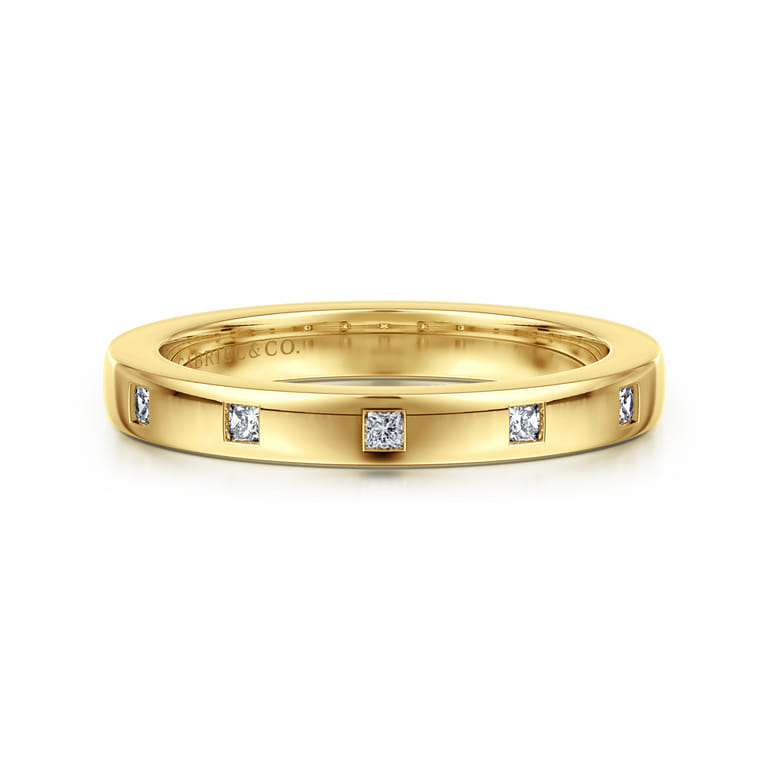 Fancy Wedding Ring in 14k Yellow Gold with Princess Cut Natural Diamond at Gabriel & Co. - Shot 1