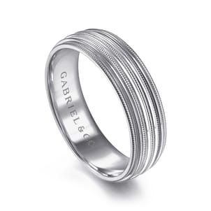 Evan - 14K White Gold 6mm - Milgrain Channel Men's Wedding Band