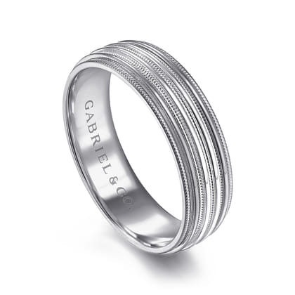 Evan - 14K White Gold 6mm - Milgrain Channel Men's Wedding Band