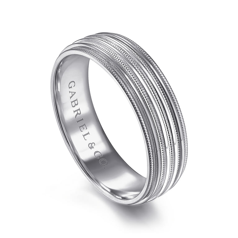 Evan - 14K White Gold 6mm - Milgrain Channel Men's Wedding Band - Shot 3