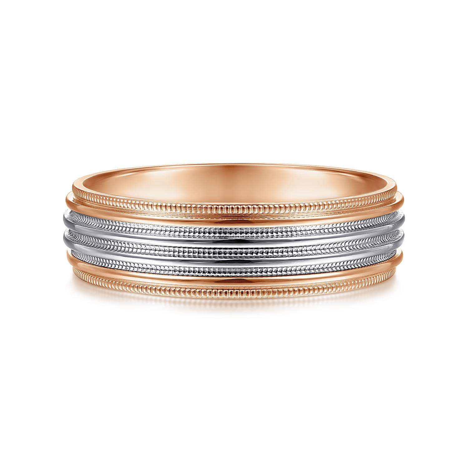 Evan - 14K White-Rose Gold 6mm - Milgrain Channel Men's Wedding Band - Shot 1