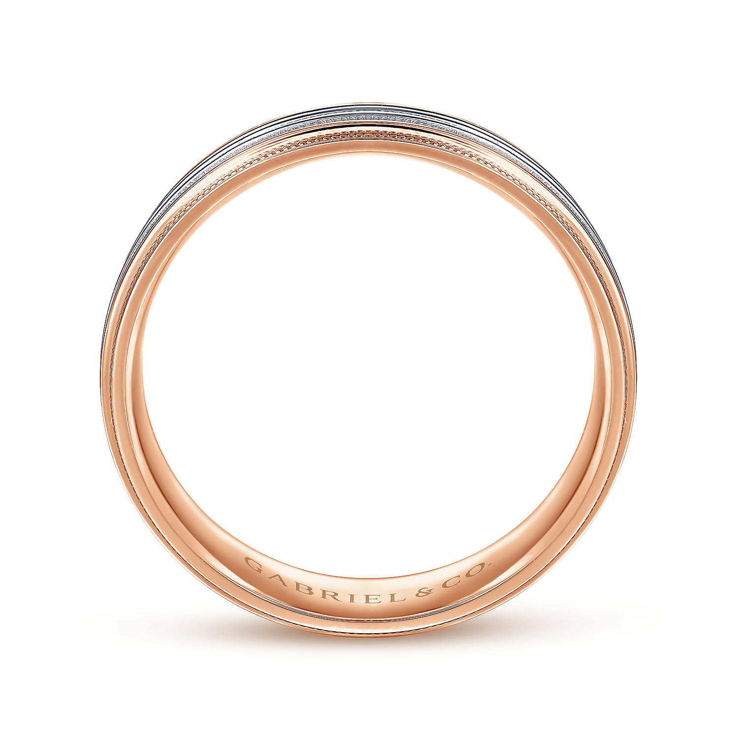 Evan - 14K White-Rose Gold 6mm - Milgrain Channel Men's Wedding Band - Shot 2