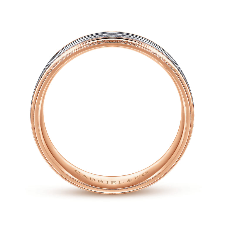 Evan - 14K White-Rose Gold 6mm - Milgrain Channel Men's Wedding Band - Shot 2