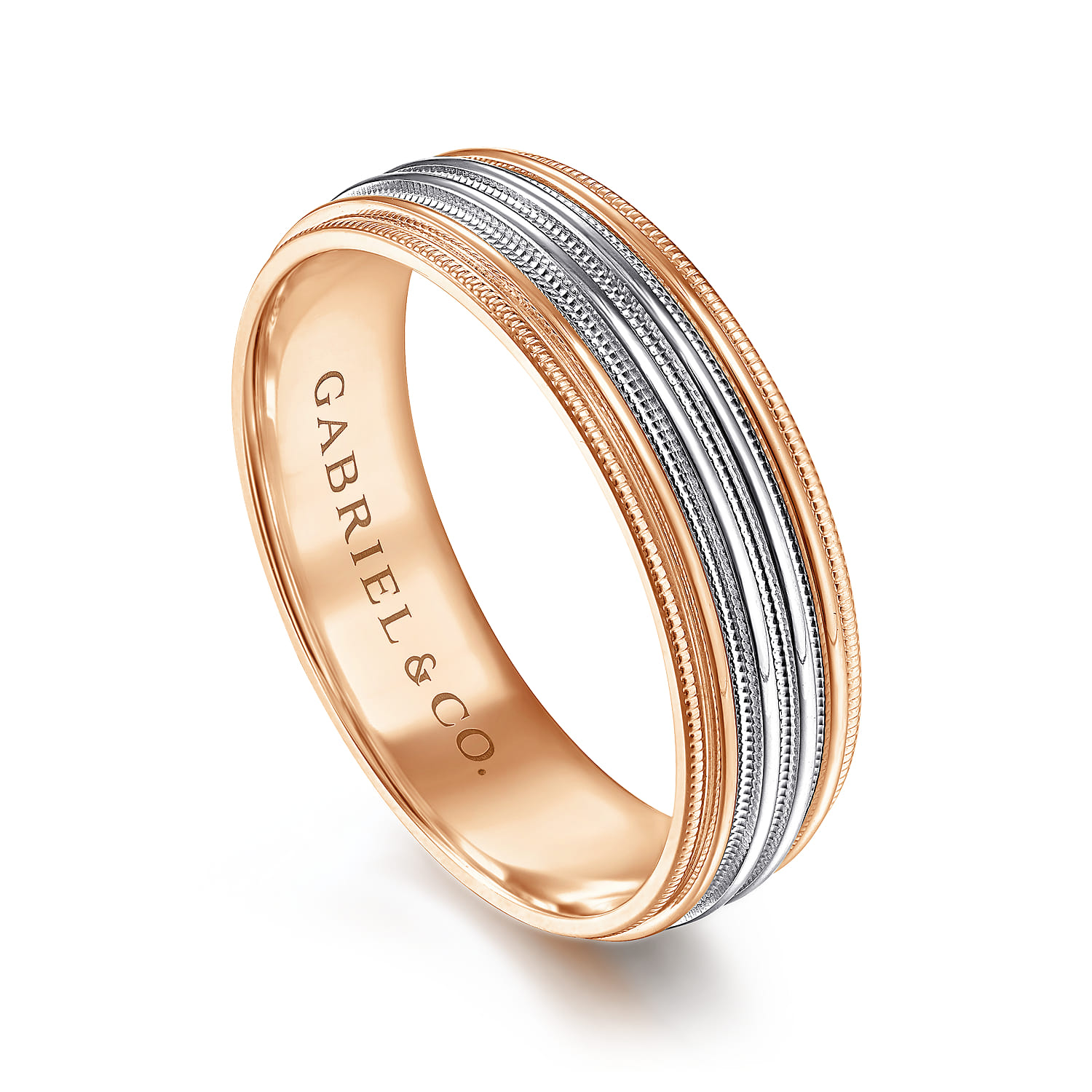 Evan - 14K White-Rose Gold 6mm - Milgrain Channel Men's Wedding Band - Shot 3