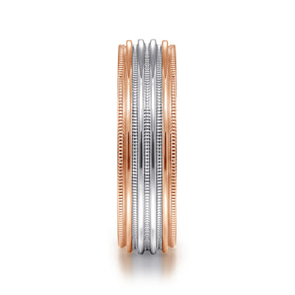 Evan - 14K White-Rose Gold 6mm - Milgrain Channel Men's Wedding Band