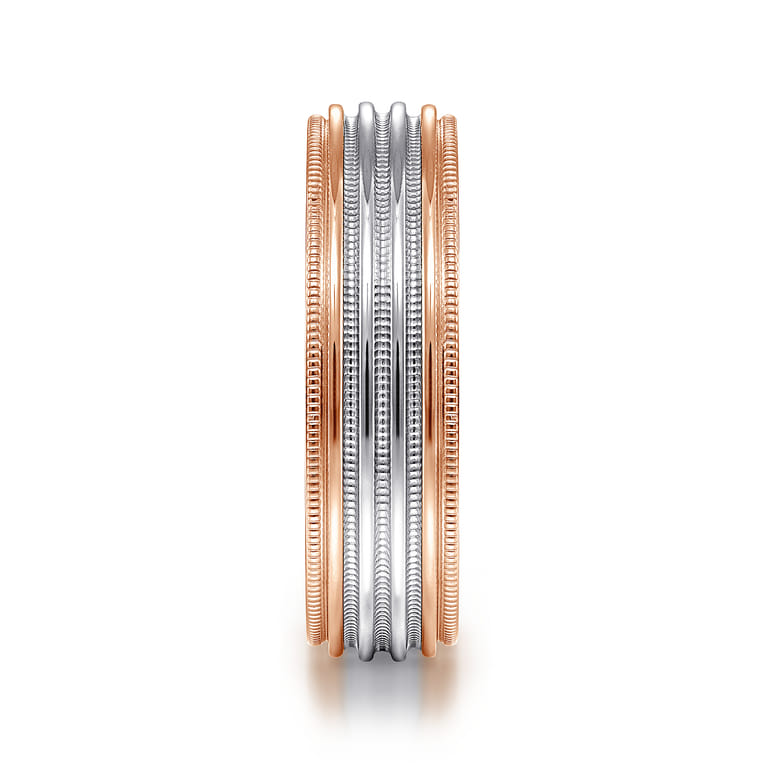 Evan - 14K White-Rose Gold 6mm - Milgrain Channel Men's Wedding Band - Shot 4