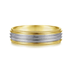 14K White-Yellow Gold 6mm - Milgrain Channel Men's Wedding Band 