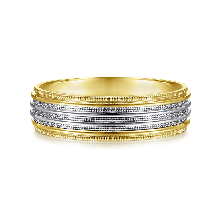 Evan - 14K White-Yellow Gold 6mm - Milgrain Channel Men's Wedding Band - Shot 1