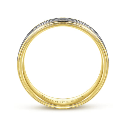 Evan - 14K White-Yellow Gold 6mm - Milgrain Channel Men's Wedding Band