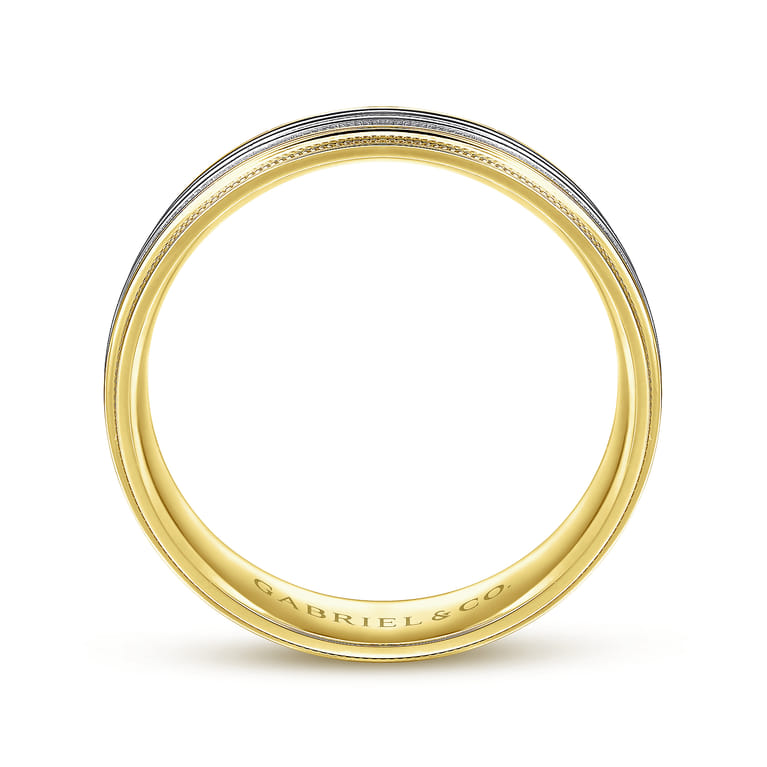Evan - 14K White-Yellow Gold 6mm - Milgrain Channel Men's Wedding Band - Shot 2