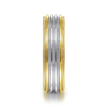 Evan - 14K White-Yellow Gold 6mm - Milgrain Channel Men's Wedding Band