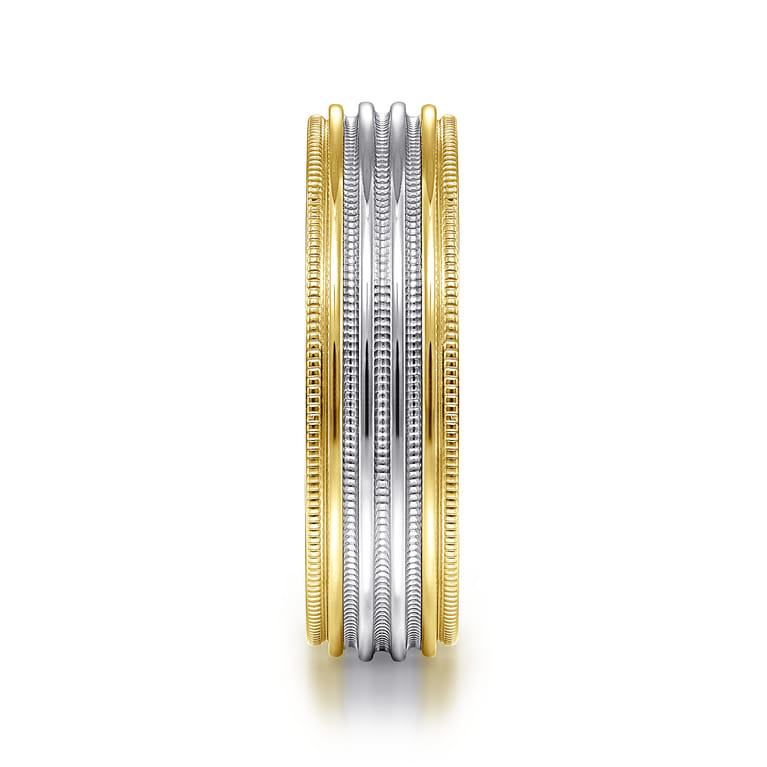 Evan - 14K White-Yellow Gold 6mm - Milgrain Channel Men's Wedding Band - Shot 4