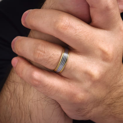 Evan - 14K White-Yellow Gold 6mm - Milgrain Channel Men's Wedding Band