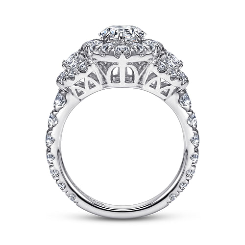 Eve - 14K White Gold Marquise Shape Three Stone Halo Diamond Engagement Ring - 2.17 ct - Shot 2