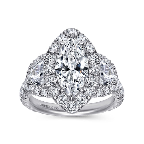 Eve - 14K White Gold Marquise Shape Three Stone Halo Diamond Engagement Ring - 2.17 ct - Shot 4