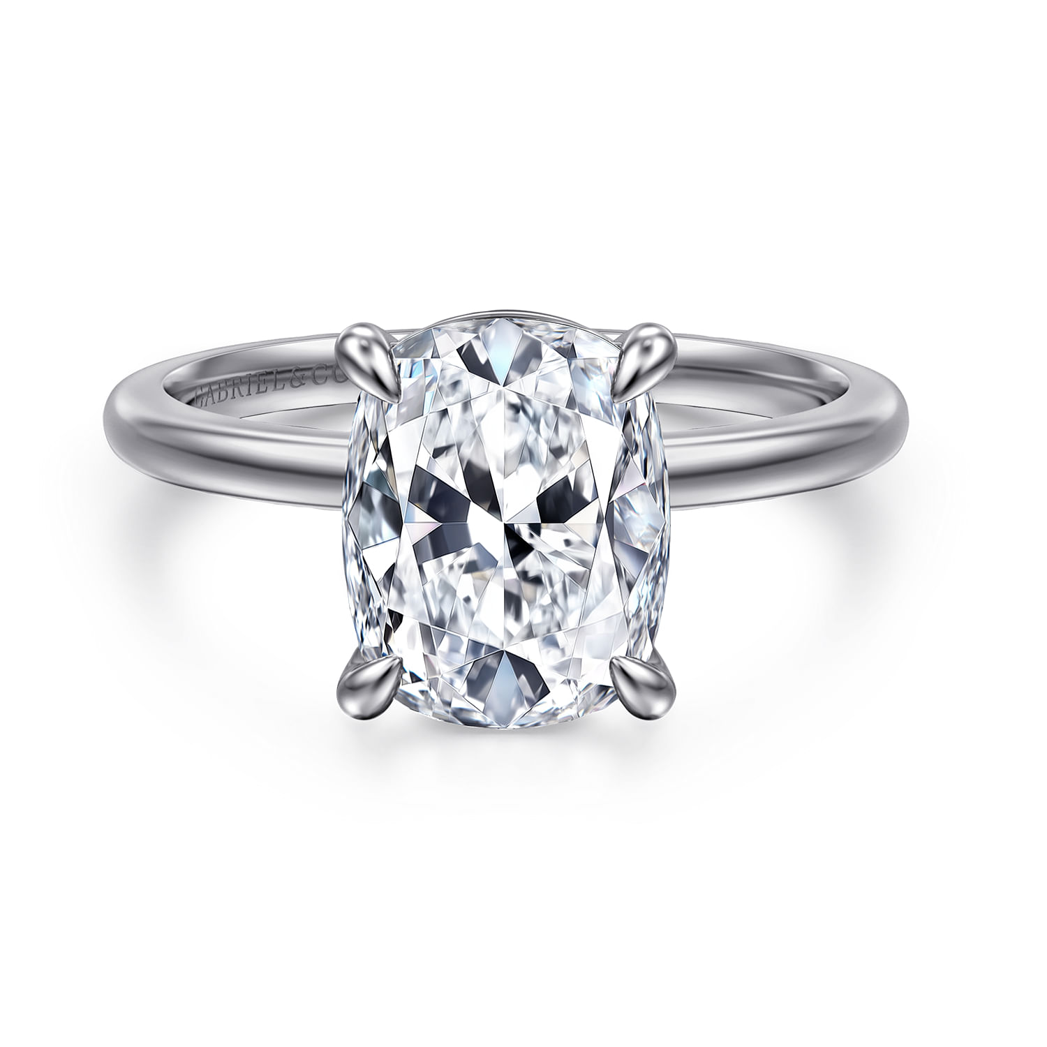 Evelina - 14K White Gold Elongated Cushion Solitaire Diamond Engagement Ring