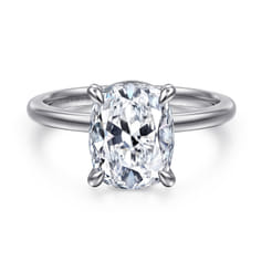 Evelina - 14K White Gold Elongated Cushion Solitaire Diamond Engagement Ring
