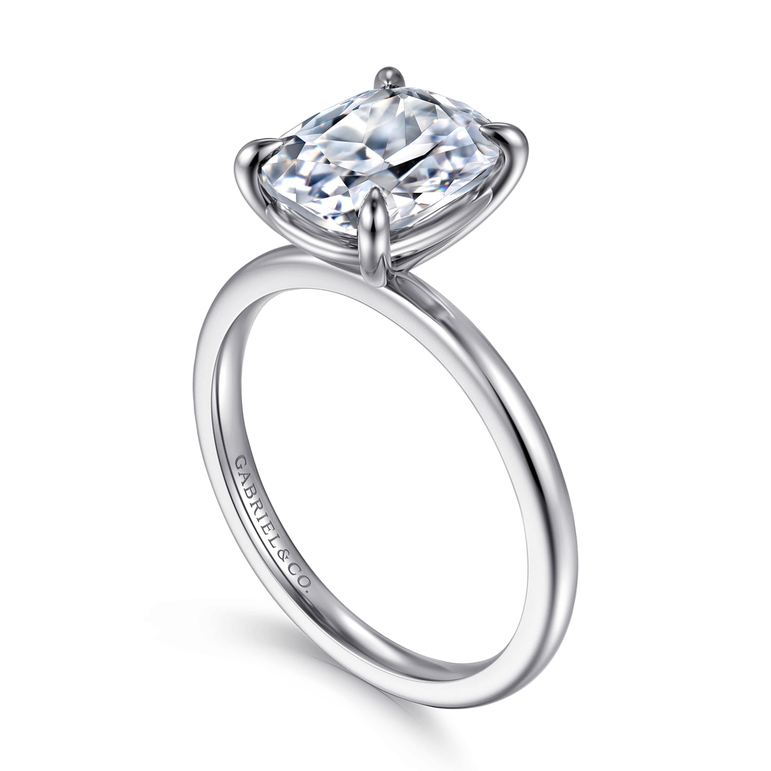 Evelina - 14K White Gold Elongated Cushion Solitaire Diamond Engagement Ring
