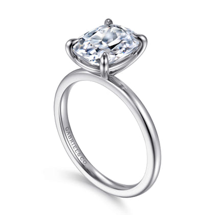 Evelina - 14K White Gold Elongated Cushion Solitaire Diamond Engagement Ring