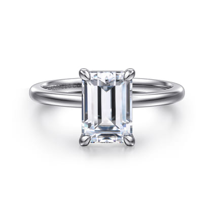 Evelina - 14K White Gold Emerald Cut Solitaire Diamond Engagement Ring