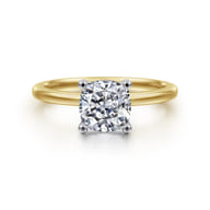 Evelina - 14K White-Yellow Gold Cushion Cut Solitaire Diamond Engagement Ring