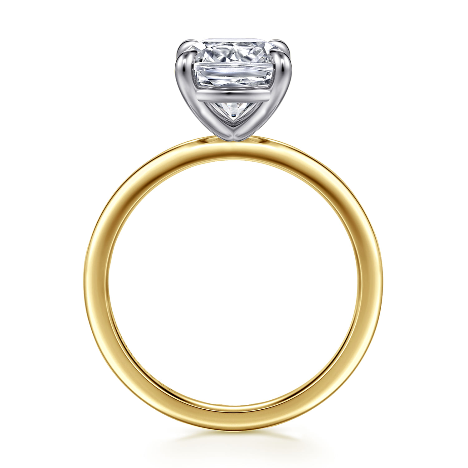 Evelina - 14K White-Yellow Gold Elongated Cushion Solitaire Diamond Engagement Ring