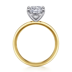 Evelina - 14K White-Yellow Gold Elongated Cushion Solitaire Diamond Engagement Ring