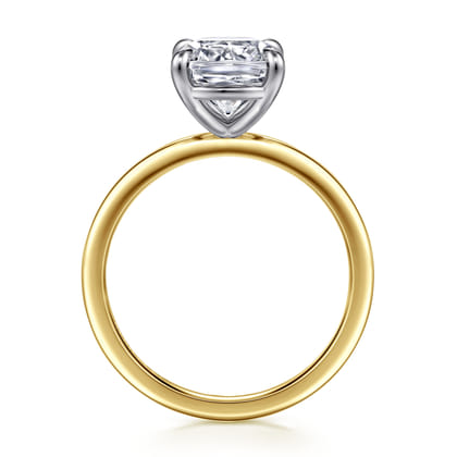 Evelina - 14K White-Yellow Gold Elongated Cushion Solitaire Diamond Engagement Ring