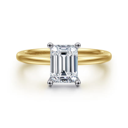 Evelina - 14K White-Yellow Gold Emerald Cut Solitaire Diamond Engagement Ring