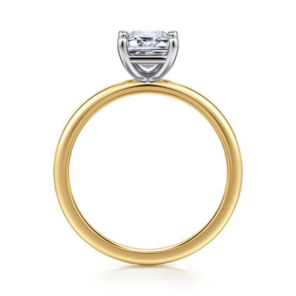 Evelina - 14K White-Yellow Gold Emerald Cut Solitaire Diamond Engagement Ring