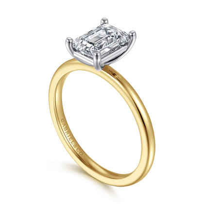 Evelina - 14K White-Yellow Gold Emerald Cut Solitaire Diamond Engagement Ring
