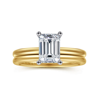 Evelina - 14K White-Yellow Gold Emerald Cut Solitaire Diamond Engagement Ring