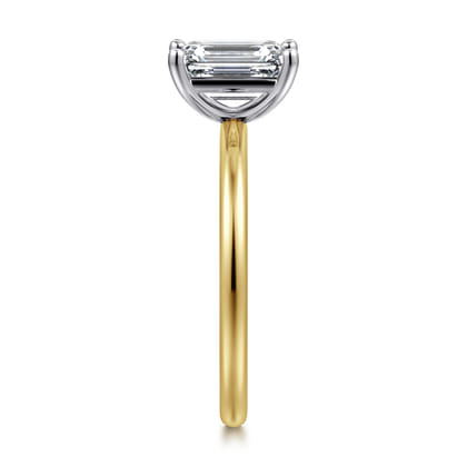 Evelina - 14K White-Yellow Gold Emerald Cut Solitaire Diamond Engagement Ring