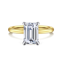 14K White-Yellow Gold Emerald Cut Solitaire Diamond Engagement Ring