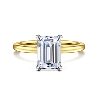 Evelina - 14K White-Yellow Gold Emerald Cut Solitaire Diamond Engagement Ring