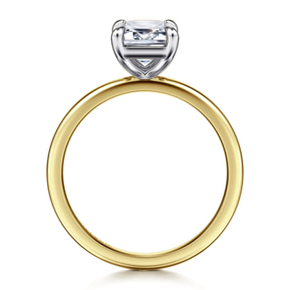 Evelina - 14K White-Yellow Gold Emerald Cut Solitaire Diamond Engagement Ring