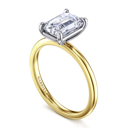 Evelina - 14K White-Yellow Gold Emerald Cut Solitaire Diamond Engagement Ring