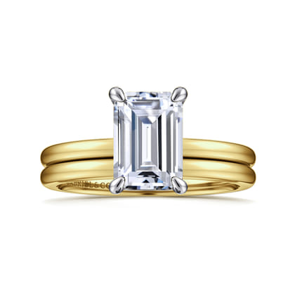Evelina - 14K White-Yellow Gold Emerald Cut Solitaire Diamond Engagement Ring
