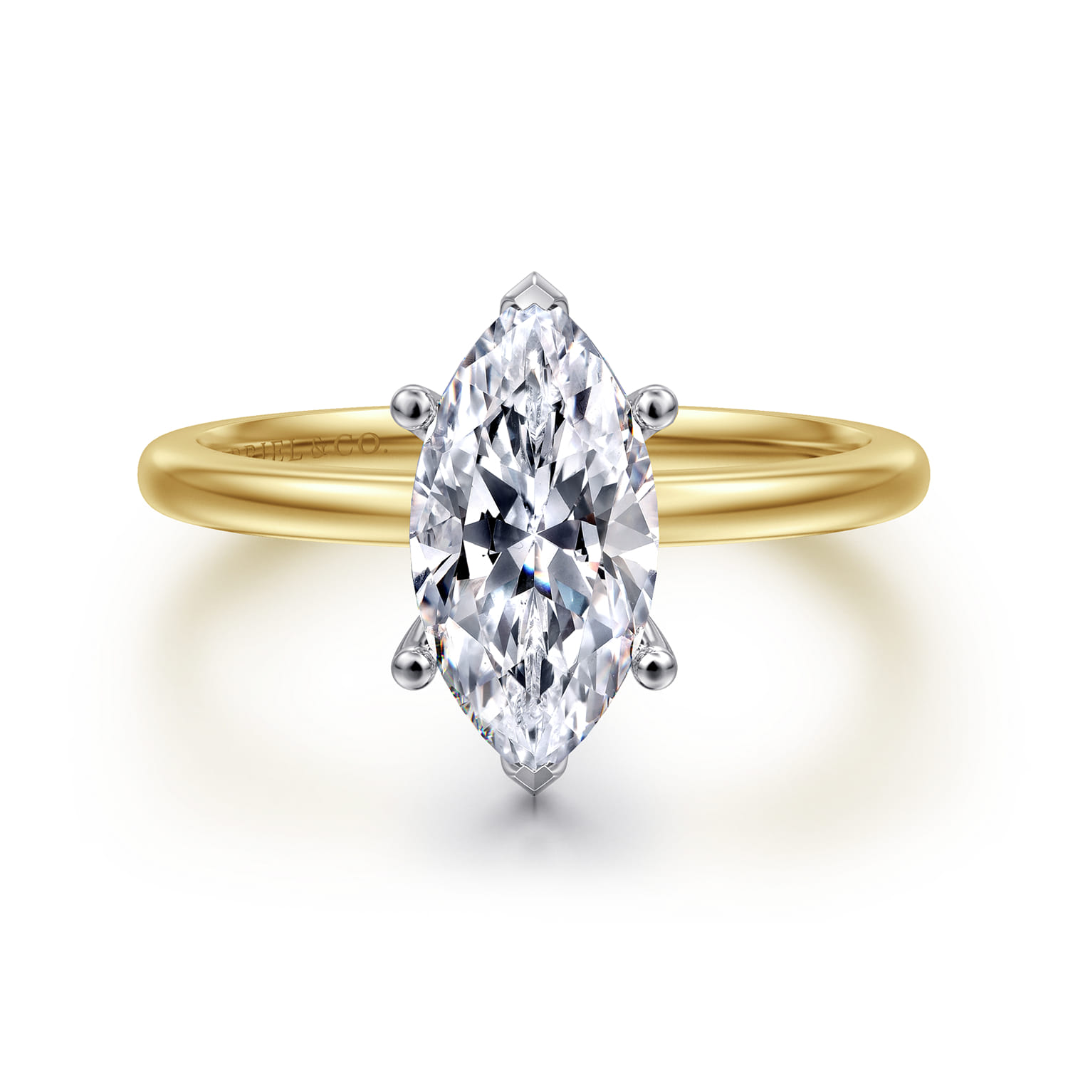 Evelina - 14K White-Yellow Gold Marquise Shape Solitaire Diamond Engagement Ring