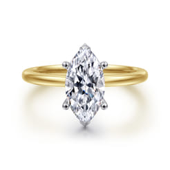 Evelina - 14K White-Yellow Gold Marquise Shape Solitaire Diamond Engagement Ring