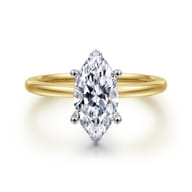 Evelina - 14K White-Yellow Gold Marquise Shape Solitaire Diamond Engagement Ring