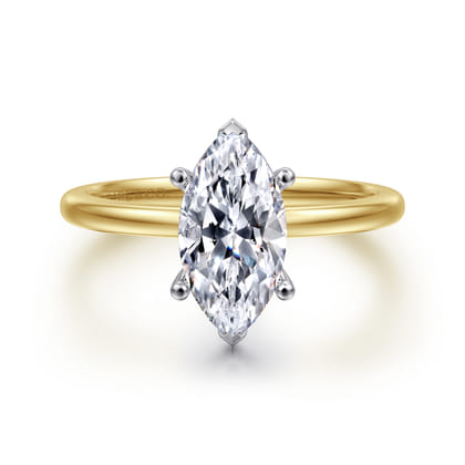 Evelina - 14K White-Yellow Gold Marquise Shape Solitaire Diamond Engagement Ring
