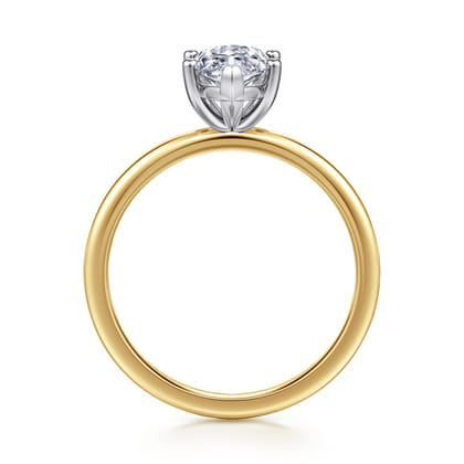 Evelina - 14K White-Yellow Gold Marquise Shape Solitaire Diamond Engagement Ring