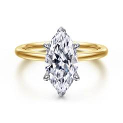 Evelina - 14K White-Yellow Gold Marquise Shape Solitaire Diamond Engagement Ring