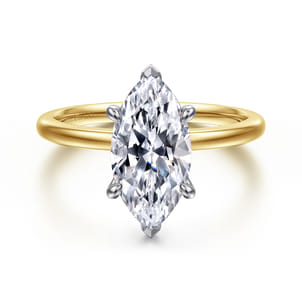 Evelina - 14K White-Yellow Gold Marquise Shape Solitaire Diamond Engagement Ring